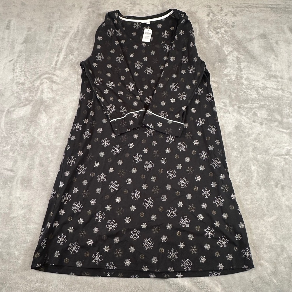 Soma Embraceable Snowflake Sleepshirt Black Gold 3Q Sleeve Nightgown 570186734 L